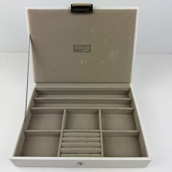 STACKERS Classic Jewelry Box Lid Medium White Taupe Velvet Used Create Your Own - Picture 6 of 15